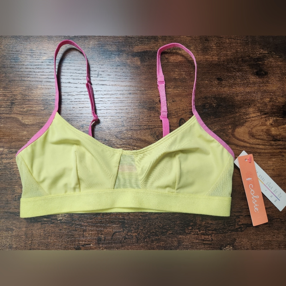 Colsie highlighter yellow & pink sports bra bralette XS NWT‎